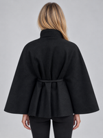 Women’s Belted Cape Jacket – High Neck Flared Sleeve Coat