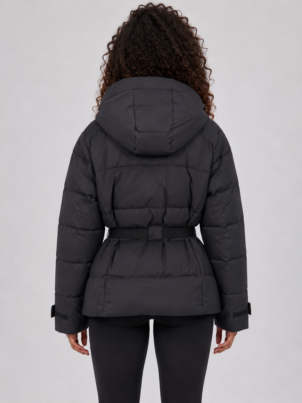 Women’s Belted Hooded Puffer Jacket – Warm Padded Winter Coat