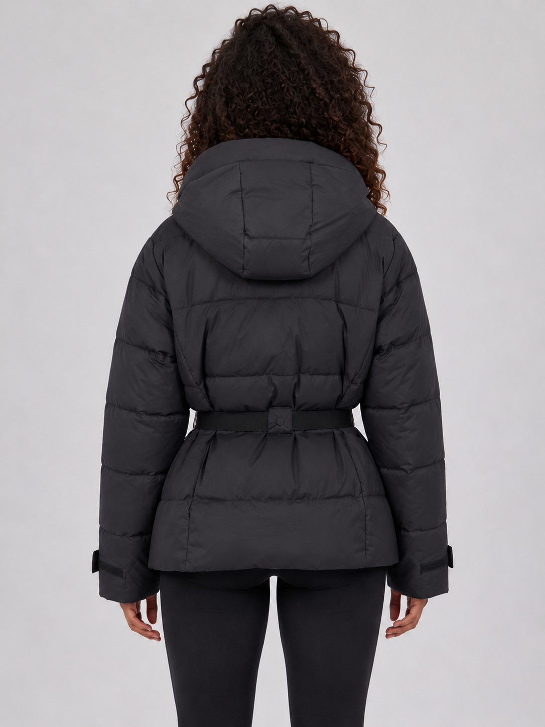 Women’s Belted Hooded Puffer Jacket – Warm Padded Winter Coat