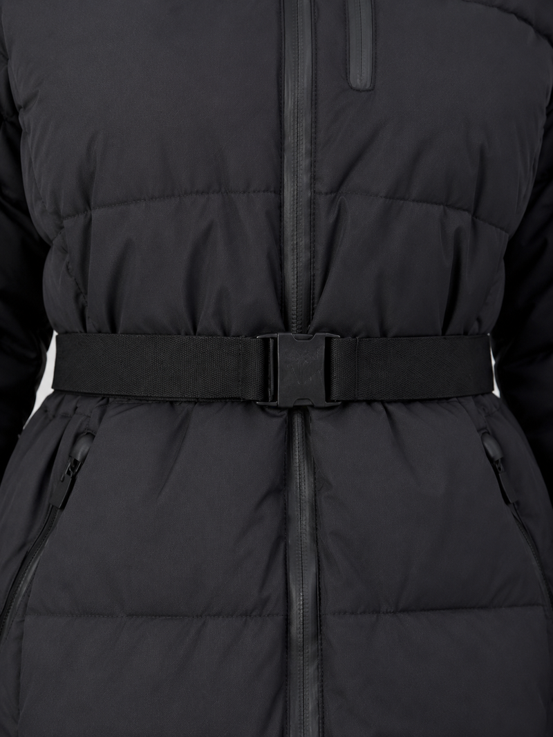 Women’s Belted Hooded Puffer Jacket – Warm Padded Winter Coat