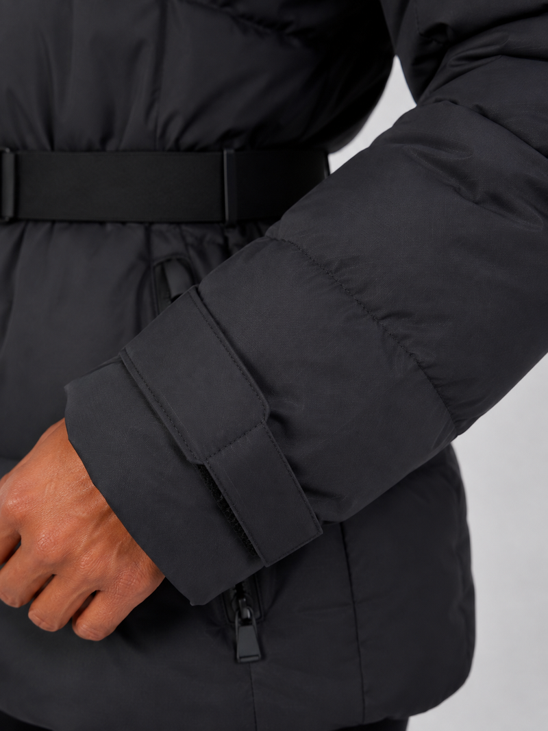 Women’s Belted Hooded Puffer Jacket – Warm Padded Winter Coat