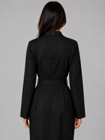 Women’s Belted Midi Dress – V-Neck Tailored Long Sleeve