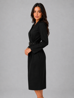 Women’s Belted Midi Dress – V-Neck Tailored Long Sleeve