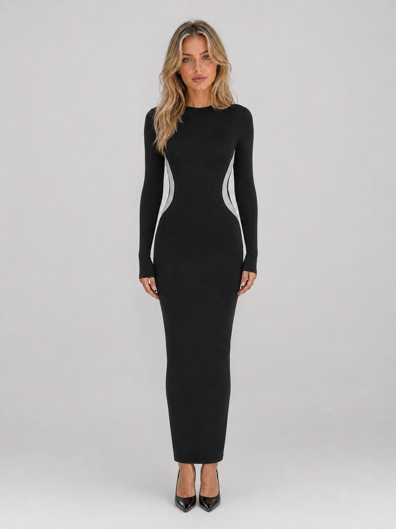 Women’s Black Long Sleeve Bodycon Maxi Dress – Slim Fit Sculpting Style