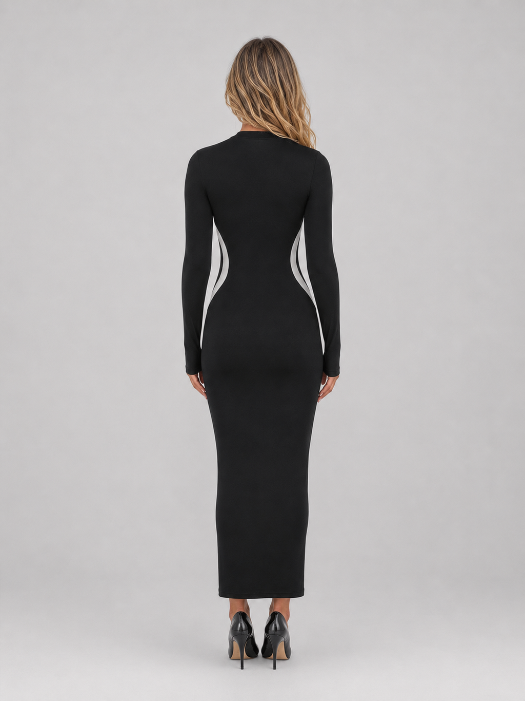 Women’s Black Long Sleeve Bodycon Maxi Dress – Slim Fit Sculpting Style