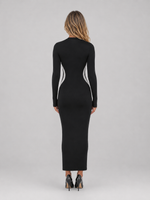Women’s Black Long Sleeve Bodycon Maxi Dress – Slim Fit Sculpting Style
