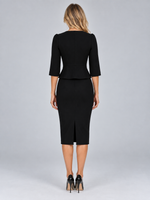 Women’s Tailored Peplum Blazer & Pencil Skirt Co-Ord Set – Gold Button Two-Piece Suit