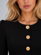 Women’s Tailored Peplum Blazer & Pencil Skirt Co-Ord Set – Gold Button Two-Piece Suit