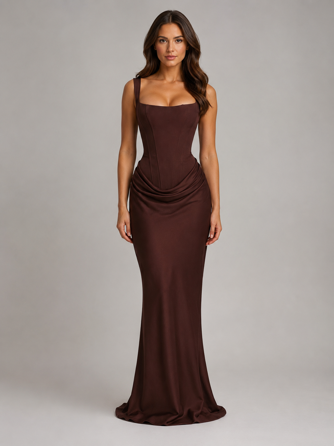 Women's Bodycon Draped Corset Maxi Dress – Sculpted Silhouette – Montleigh