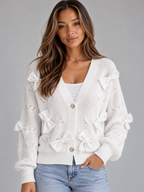 Women’s Bow Detail V-Neck Cardigan – Button Front Knitted Jumper