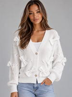 Women’s Bow Detail V-Neck Cardigan – Button Front Knitted Jumper