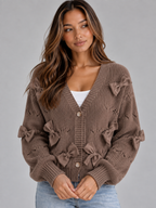 Women’s Bow Detail V-Neck Cardigan – Button Front Knitted Jumper
