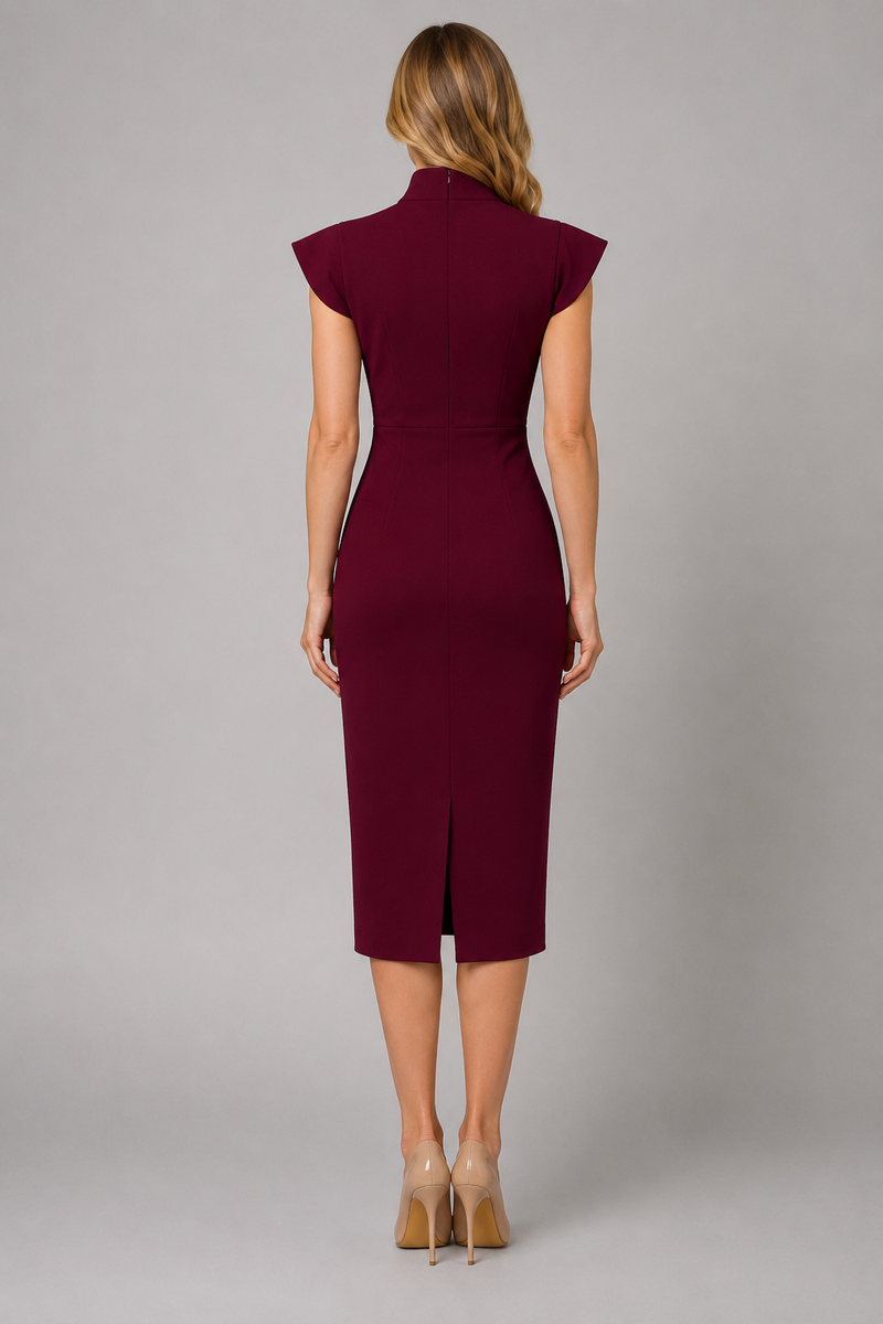 Women's Bow Tie Neck Midi Dress – Formal Occasion Wear