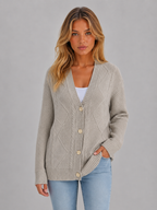 Women's Cable Knit Button Cardigan – Soft V-Neck Knitted Style