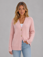 Women's Cable Knit Button Cardigan – Soft V-Neck Knitted Style
