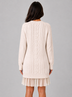 Women's Cable Knit Jumper Mini Dress – Pleated Hem Long Sleeve