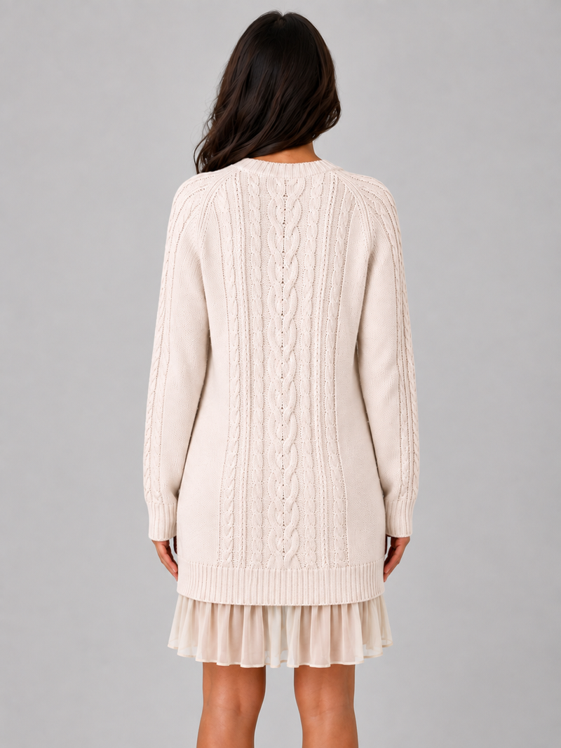 Women's Cable Knit Jumper Mini Dress – Pleated Hem Long Sleeve