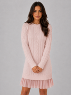 Women's Cable Knit Jumper Mini Dress – Pleated Hem Long Sleeve