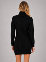 Women’s Cable Knit Jumper Mini Dress – Roll Neck Long Sleeve