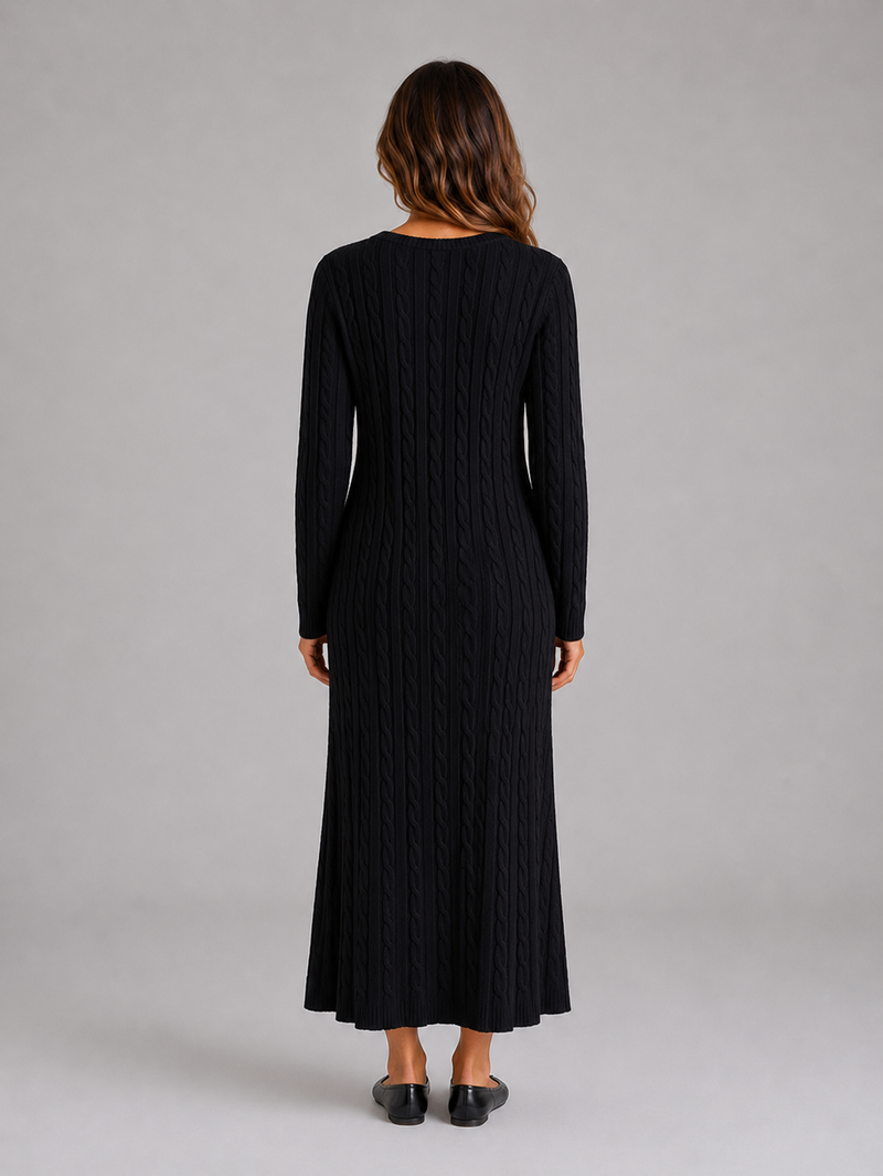 Women's Cable Knit Maxi Dress – Long Sleeve Jumper Dress