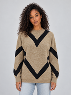Women’s Chevron Knit Jumper – Crew Neck Relaxed Fit Pullover