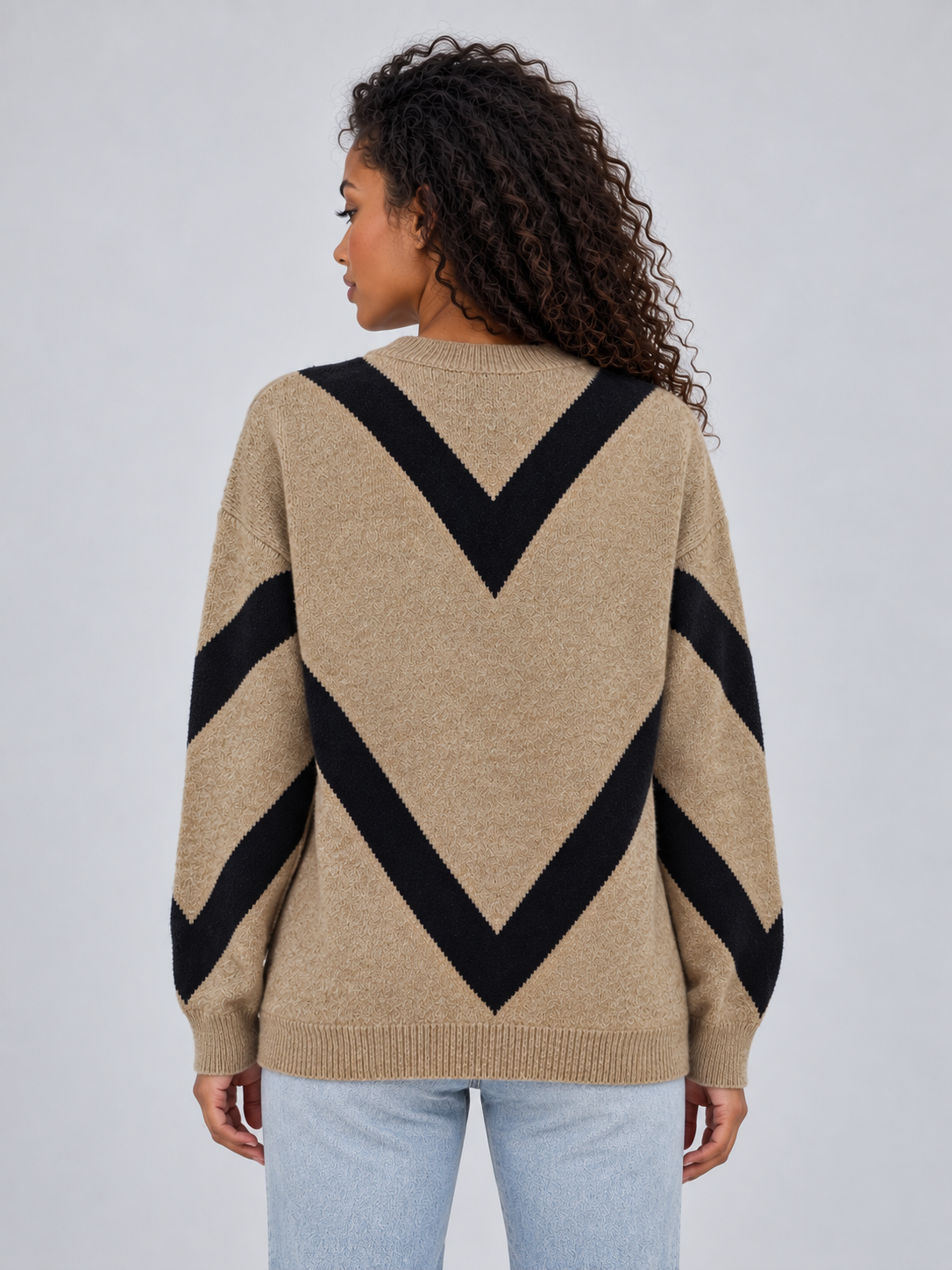 Women’s Chevron Knit Jumper – Crew Neck Relaxed Fit Pullover