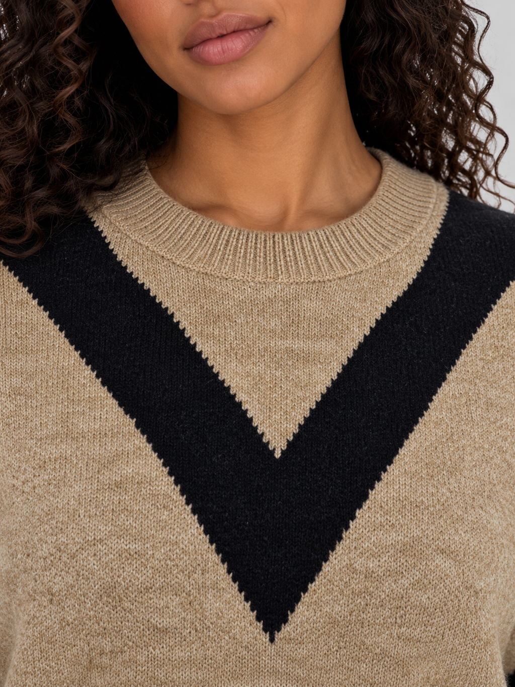 Women’s Chevron Knit Jumper – Crew Neck Relaxed Fit Pullover