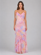 Women’s Chiffon Floral Ruffle Maxi Dress – Wedding Guest Occasion