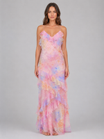 Women’s Chiffon Floral Ruffle Maxi Dress – Wedding Guest Occasion