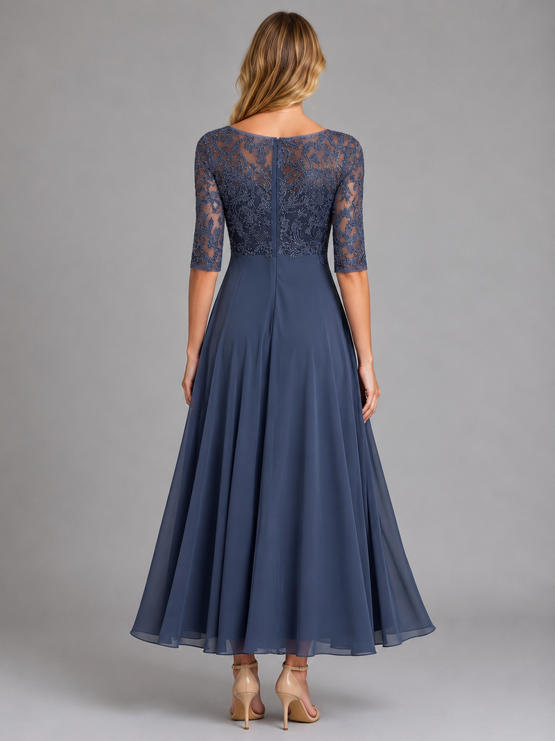 Women's Chiffon Lace Midi Dress – Flowing Silhouette
