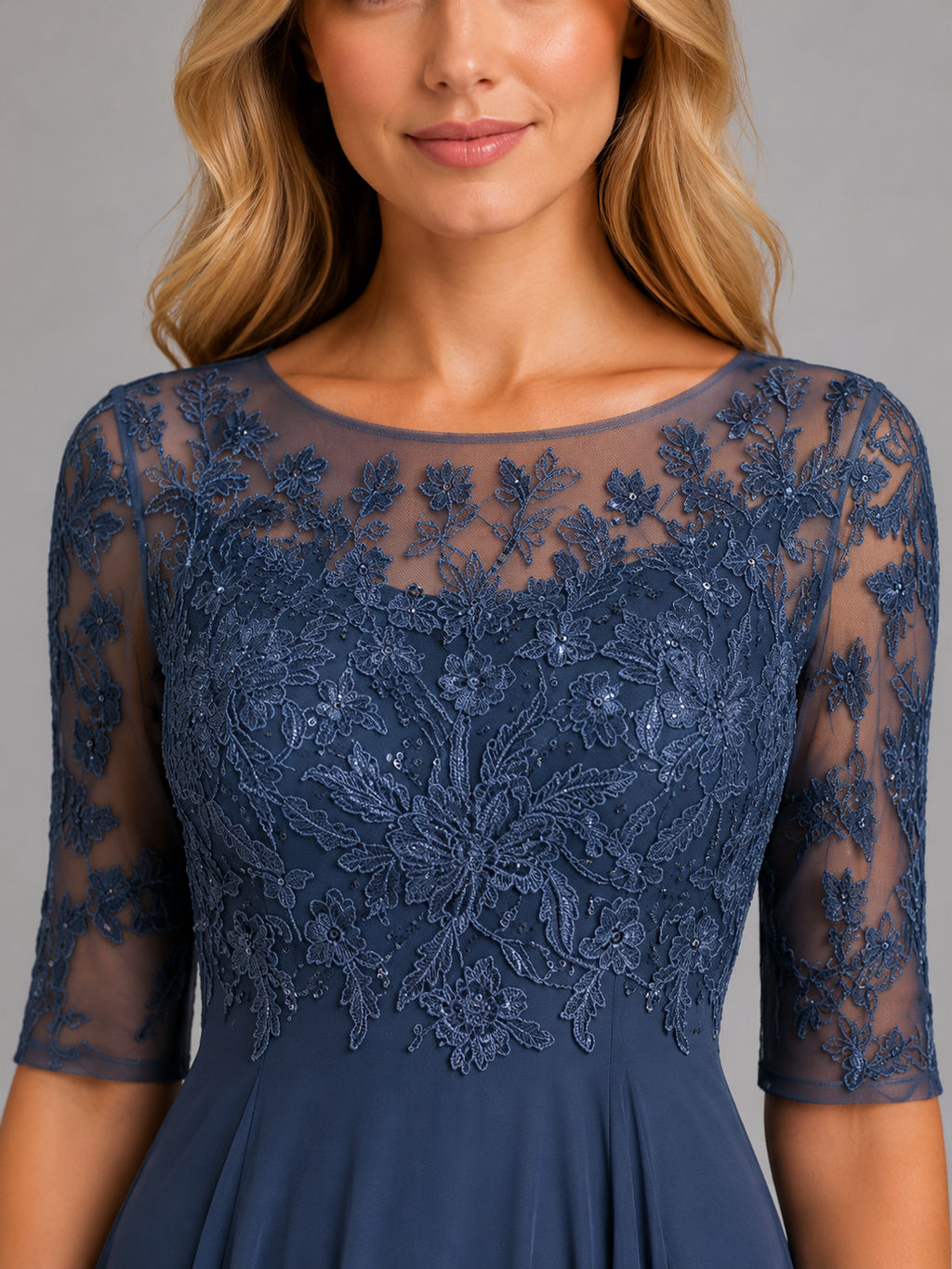 Women's Chiffon Lace Midi Dress – Flowing Silhouette