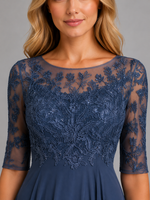 Women's Chiffon Lace Midi Dress – Flowing Silhouette