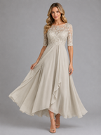 Women's Chiffon Lace Midi Dress – Flowing Silhouette