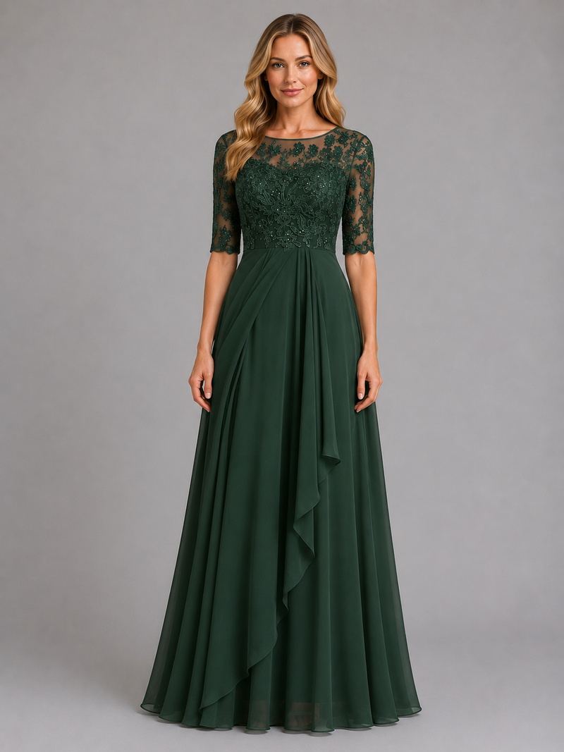 Women's Chiffon Lace Midi Dress – Flowing Silhouette