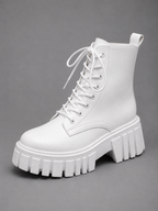 Women’s Chunky Leather Look Combat Boots – Lace-Up Platform Ankle Boots