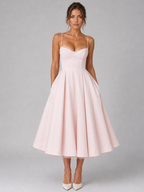 Women’s Corset Midi Dress with Full Skirt – Elegant Occasion Style