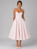 Women’s Corset Midi Dress with Full Skirt – Elegant Occasion Style