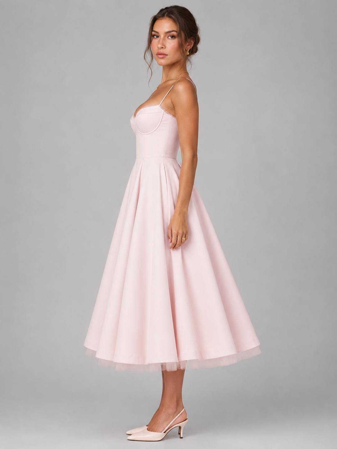 Women’s Corset Midi Dress with Full Skirt – Elegant Occasion Style