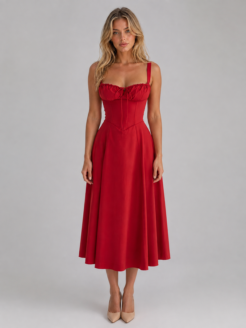 Women's Corset Pleated Midi Dress – Wedding Guest Occasion