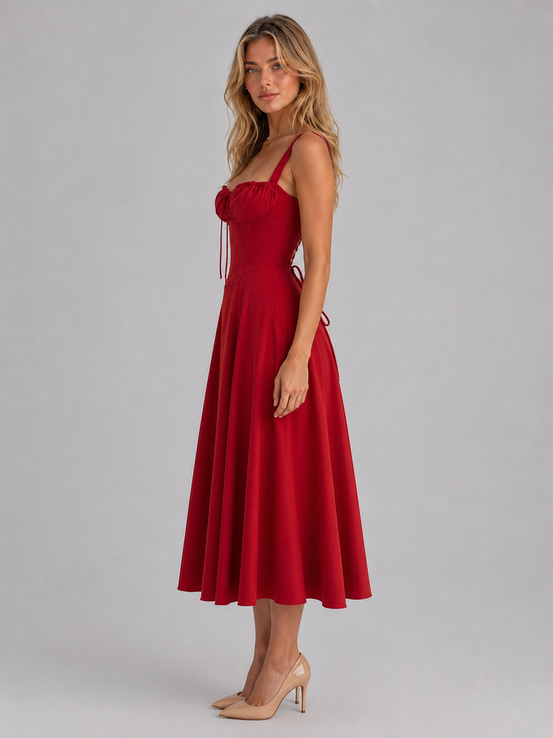 Women's Corset Pleated Midi Dress – Wedding Guest Occasion