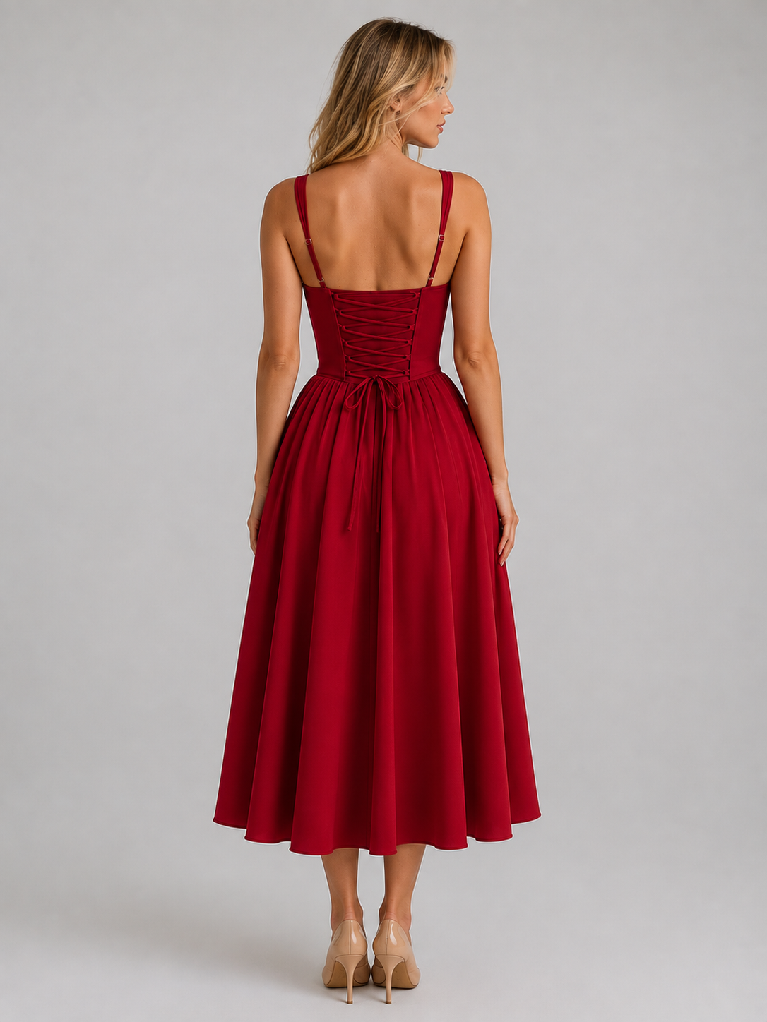 Women's Corset Pleated Midi Dress – Wedding Guest Occasion