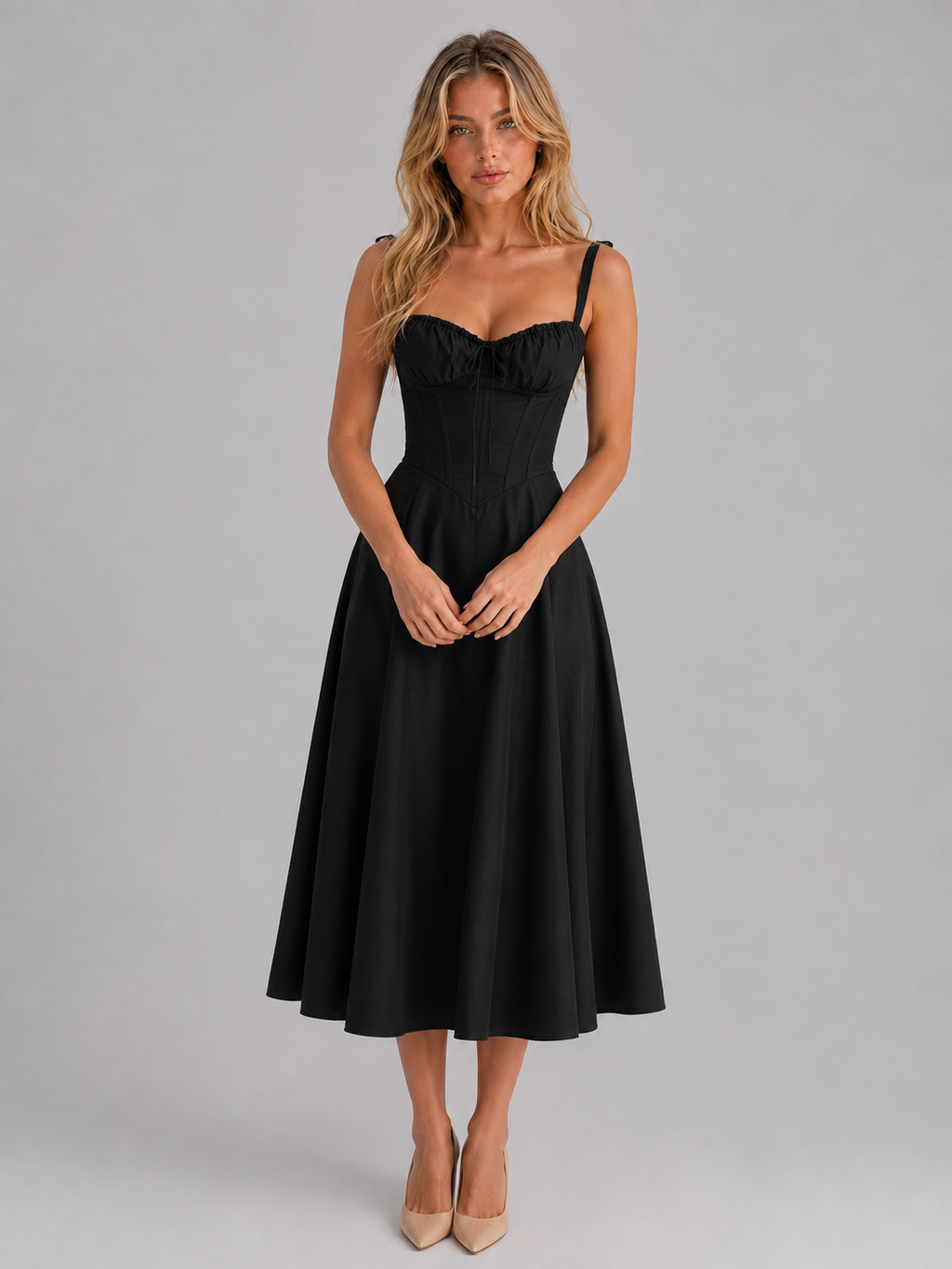 Women's Corset Pleated Midi Dress – Wedding Guest Occasion