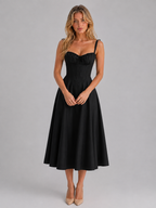 Women's Corset Pleated Midi Dress – Wedding Guest Occasion