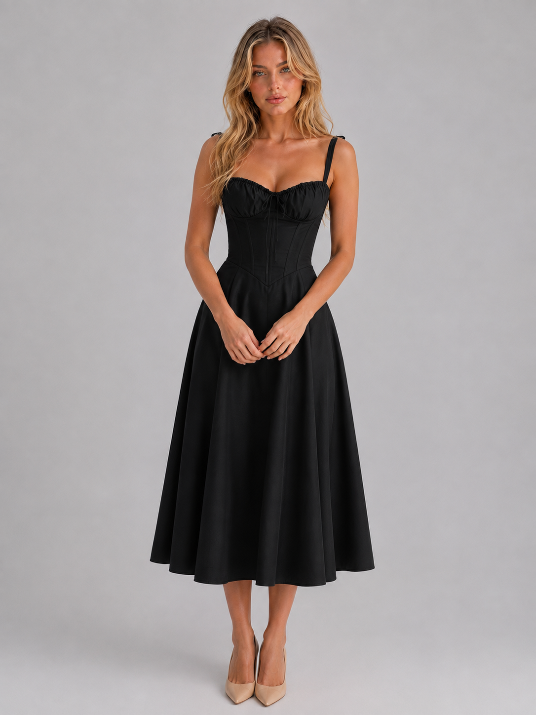 Women's Corset Pleated Midi Dress – Wedding Guest Occasion