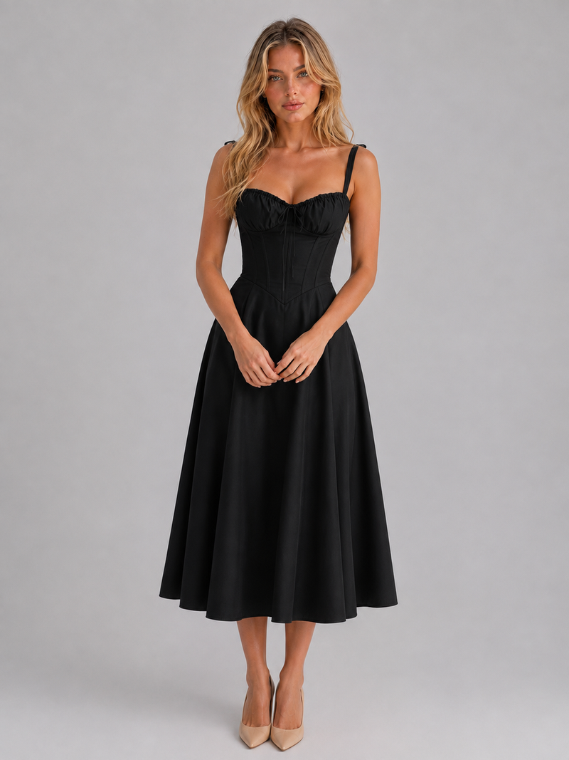 Women's Corset Pleated Midi Dress – Wedding Guest Occasion