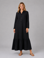 Women’s Cotton Blend Maxi Shirt Dress – Relaxed Tiered Summer Fit