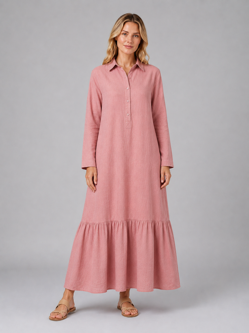 Women’s Cotton Blend Maxi Shirt Dress – Relaxed Tiered Summer Fit
