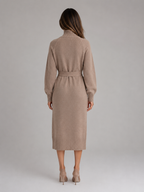 Women’s Cotton Knitted Midi Dress – Roll Neck Belted Jumper Dress