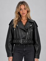 Women’s Cropped Biker Jacket – Belted Zip Motorcycle Style