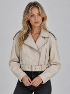 Women’s Cropped Biker Jacket – Belted Zip Motorcycle Style